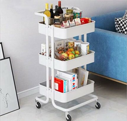 Storage Trolley Cart,3-Tier Storage Cart,Multi-Purpose Trolley Organizer Cart with Casters,Rolling Cart Metal Utility Cart,Organizer Trolley on w