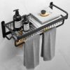 Towel Rack Holder Bathroom Wall Mounted with Storage Shelf and 5 hook rack Enlarge the design Space Aluminum Towel Rails for save Space