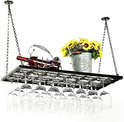 SUCHETA Hanging Wine Rack with Glass Holder and Shelf, Wine Glass Rack, Hanging Home European-Style bar Table Wine Glass Rack, Upside Down Living