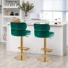 Set of 2 Green Velvet Barstools Swivel Adjustable Heigh Breakfast Bar Chair Round Upholstered Stainless Steel Titanium Gold Curved Back Strap Gol