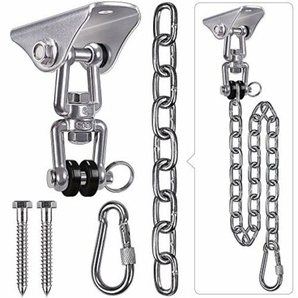 SELEWARE Permanent Antirust Stainless Steel 304 Heavy Duty Swing Hangers with Chain and Carabiner, 360° Rotate, 2 Screw for Wooden Hammock Chair