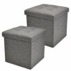 CINNOR 2 Pack Folding Storage Ottomans, Small Cube Storage Box, Foot Rest Stool Seat for Living Room,12.6”x 12.6”x 12.6” (Linen Fabric-Grey)