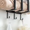 Baffect Metal Towel Rack, Wall mounted Towel Storage Organizer with 3 Support Bar Rails, Heavy-duty Towel Holder with 5 Hanging Hooks for Bathroo