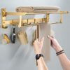 Towel Rack Wall Mounted Towel Holder Adhesive Towel Shelf with Hook No Drill Folding Space Aluminum For Bathroom Toilet,gold,50cm