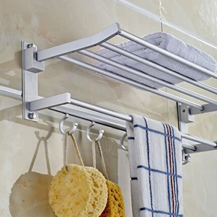 HIGOH Towel Racks,Bathroom Towel Rack Wall Mounted Towel Holder,Bathroom Towel Holder,Foldable Towel Rack,Oxidation Alumitowel Rack with Hooks