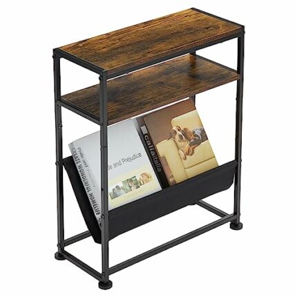 Neekor Small End Table for Small Spaces - Slim Side Table with Magazine Holder,2 in 1 Design Narrow End Table Living Room,Skinny Bedroom Nightsta