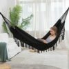 YAERSI Double Boho Macrame Hammock With Elegant Tassels For Patio, Yard, Beach Wedding Decor, Outdoor And Indoor Up To 450lbs Include Tie Ropes A