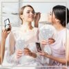Bucherry 3 Pcs Rhinestone Hand Mirror Heart Shaped Bling Dazzling Hand Held Mirrors Square Round Shape White Cosmetic Portable Decorative Persona
