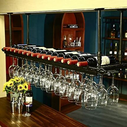 SUCHETA Wine Rack Free Standing Wall Mounted Wine Racks Wine Glass Rack, Solid Wine Glass Storage Rack Hanger Bar, Commercial Home Improvement Dr