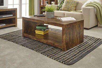 GFW Coffee Table with Storage Shelf for Display, Use for Living Room, Entertainment, Media Accessories & Books, Mango Wood, Engineered, Gold, W10