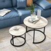 BOFENG Round Coffee Tables Set of 2 Stacking End Side Tables with Sturdy Steel Metal Frame, Living Room Tables,Sofa Tea Table for Small Space,Nat