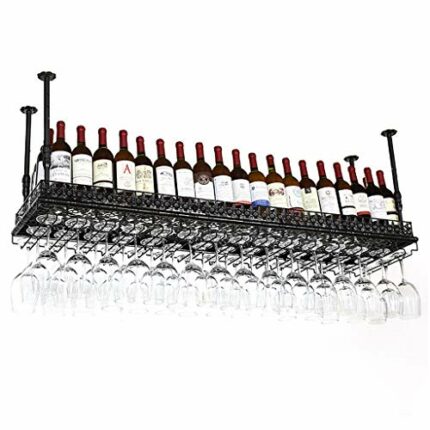 Ceiling Wine Rack Vintage Wrought Iron Metal Home Multi-Function Living Room Display Wine Rack Glass Wine Cup Bracket - Restaurant Kitchen Bar Ad