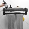 Towel Rack Holder Bathroom Wall Mounted with Storage Shelf and 5 hook rack Enlarge the design Space Aluminum Towel Rails for save Space