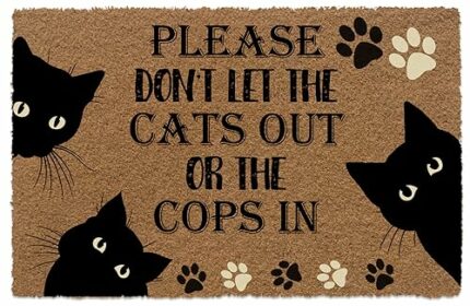 BinHang Entry Indoor Rubber Floor Faux Coir Mats for Home Kitchen Entrance, Don’t Let The Cats Out or The Cops in Funny Monogram Doormats for Ent