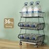 BRIAN & DANY 3 Tier Vegetable Storage Rack, Stackable Fruit Vegetable Stand with Lockable Casters and 5 S-Hooks for Kitchen, Pantry, Bathroom, Ga