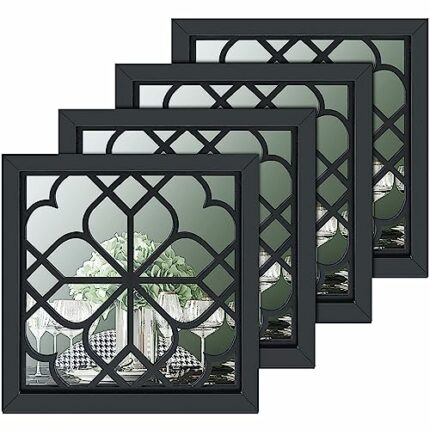 Tatuo 4 Pcs 12 x 12 Inch Square Mirrors for Wall Decor Rustic Farmhouse Accent Mirror Living Room Entry Decorative Mirror for Bedroom Kitchen Bat