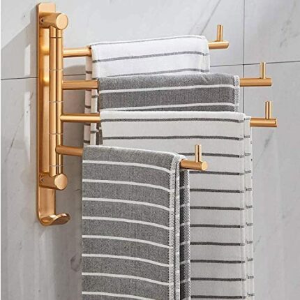Towel Rack Wall Mounted With Swivel Rails,Holds 4 Towels,Ideal As Bathroom Towel Rail Or Kitchen Tea Towel Holder,Polished