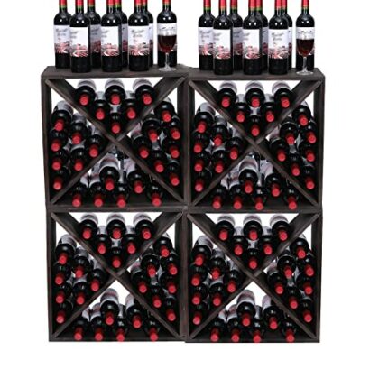 FDHUIJIA Wine Rack Cabinet countertop Wooden Stackable Storage Retro Cube freestanding Floor Wine Bottle Holder Stand(96BottleBlack)