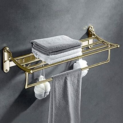HIGOH Towel Rack Bathroom Towel Rack, Brass Folding Towel Holder, Foldable Fixed Bath Towel Holder, Bath Shelves Towel Rail Bathroom Hardware