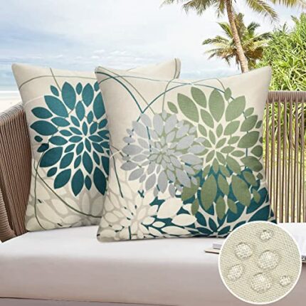Cushion Covers 40CM X 40CM Blue Green Flower Pattern Pillow Cover Grey Cushions Summer Spring Waterproof Cushions Pillow Case 16X16 Decorative Co