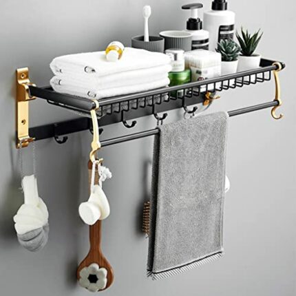 HIGOH Towel Racks,Bathroom Towel Rack Wall Mounted Towel Holder,Space Aluminum Bathroom Shelf,Wall-Mounted Light Toilet Toilet Storage Towel Bar