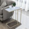 C Shaped Side Table, Sofa End Table with Gold Metal Frame Coffee Snack Table Laptop Holder Table Bedside Table Modern Open Type Under Bed Table C