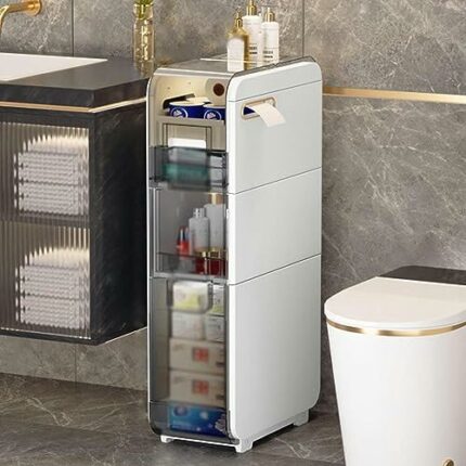 Slim Toilet Paper Storage Cabinet Skinny Bathroom Storage Cabinet Small Bathroom Storage Cabinet Toilet Paper Stand For Small Space 4-Tier Slim T