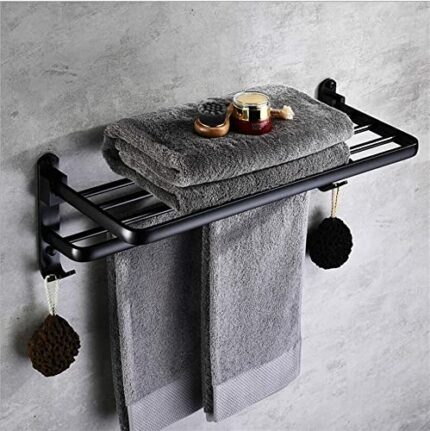 HIGOH Towel Racks,Bathroom Towel Rack Wall Mounted Towel Holder,Aluminum Alloy Folding Bathroom Towel Rack, Oil Brushed Foldable Fixed Bath Towel