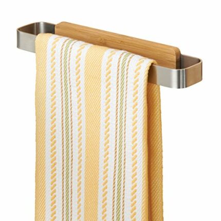 mDesign Affixx Stainless Steel Towel Rail - No Drilling Required - Ideal as Tea Towel Holder for Kitchen - Practical, Self-Adhesive Towel Bar - H