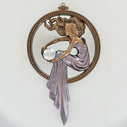 Fiesta Studios Lady Holding Ball Mirror Frame, Cold Cast Bronze Wall Decor
