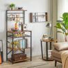 YMYNY Kitchen Baker's Rack, Microwave Oven Stand with Storage Shelves, Industrial Coffee Bar Station, with Adjustable Wine Holders and S-Hooks, M