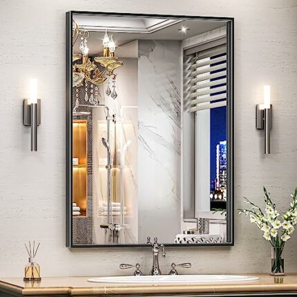 Brightify Bathroom Mirror for Wall, 24 x 36 Inch Black Mirror for Bathroom, Metal Frame Black Bathroom Mirror, Bathroom Vanity Mirror for Bathroo