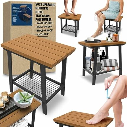 Shower Stool, Shower Benches For Inside Shower, Shower Seats For Shaving Legs Bathroom Bench Waterproof Corner Bench Stainless Steel Poly Lumber