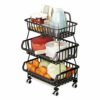 BRIAN & DANY 3 Tier Vegetable Storage Rack, Stackable Fruit Vegetable Stand with Lockable Casters and 5 S-Hooks for Kitchen, Pantry, Bathroom, Ga