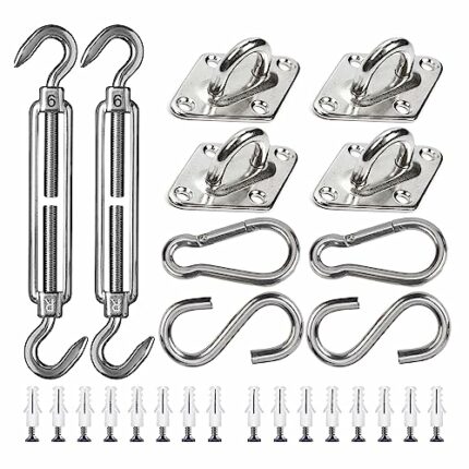 ZFYQ Sun Shade Sail Fixing Kit for Garden, 42 Pieces Stainless Steel Hardware Kit for Installation of Rectangular and Triangular Shade Sail