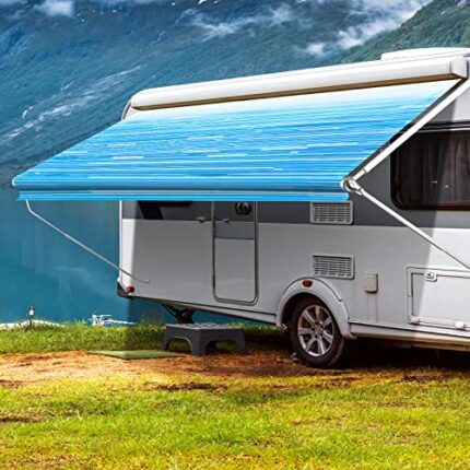 ATCWF RV Awning Fabric Replacement Blue Fade 16' (Fabric 15' 2") Weatherproof Universal Outdoor Canopy for RV,Trailer, Camper and Motorhome Awnin