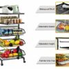 bimiti Vegetable Storage Rack 5 Tier Kitchen Trolley Basket on Wheel Metal Vegetable Rack Fruit Basket Trolley Utility Kitchen Storage Cart for k