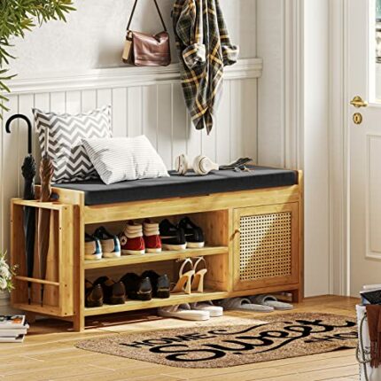 FORABAMB Shoe Bench, Shoe Storage Bench with Padded Cushion, Entryway Bench with Flip-Open Storage Box, Multifunctional Shoe Organizer Shelf with