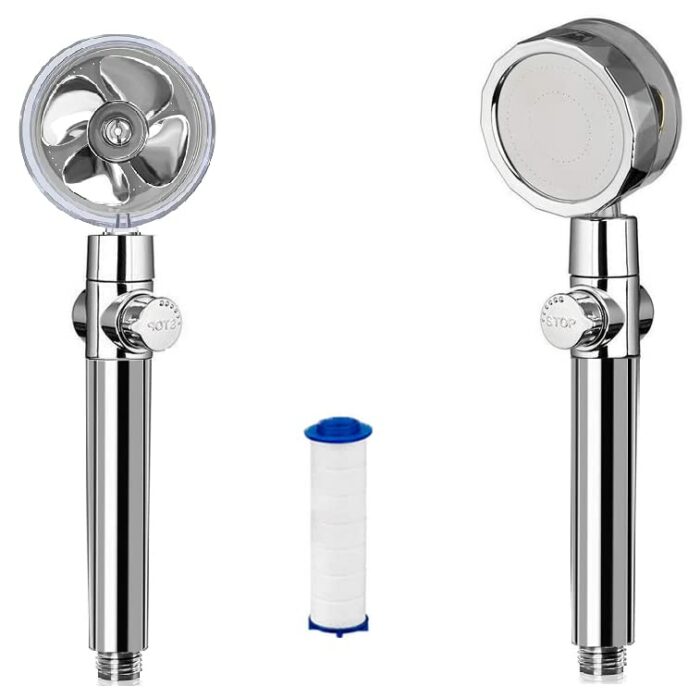 High Pressure Water Saving Shower, 360 Degrees Rotating Propeller Driven Handheld Shower Head with Filter, Turbo Spa Shower Head with Fan & Switc