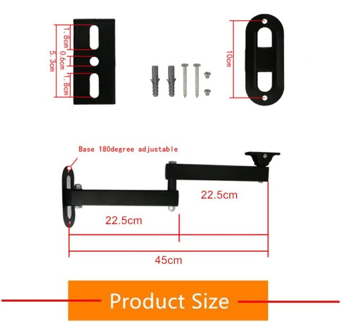 OdiySurveil Articulating Magic Arm Wall Mount Holder Stand 22.5cm + 22.5cm,Wall Corner Mount Metal Black Bracket 45CM Long Arm Universal Angle Le