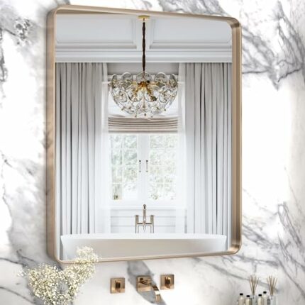 GERANK Wall Mirrors for Bathroom,36x30 Inch Gold Metal Mirrors, Wall Mounted Vanity Mirror for Bathroom, Horizontal or Vertical Install,Rectangle
