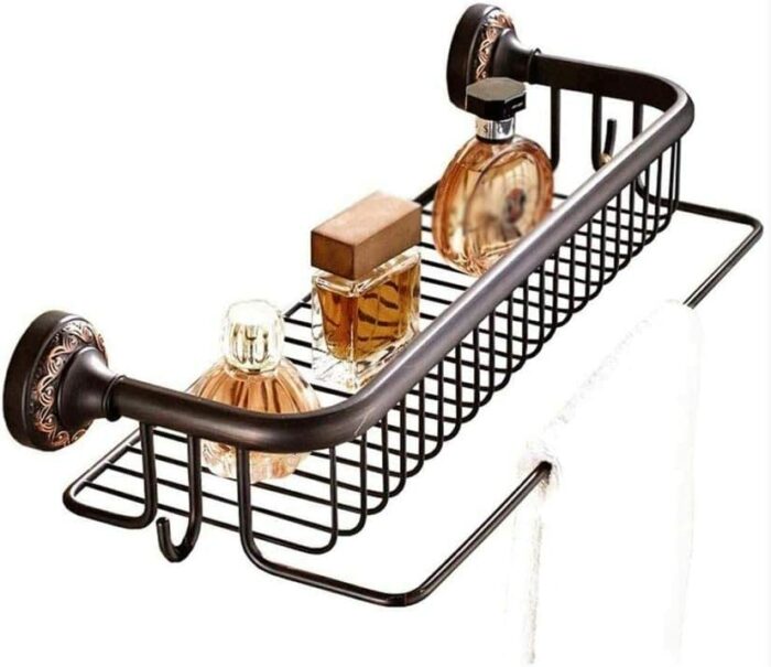 Bathroom Lavatory Towel Shelf with Towel Bars Wall Mount Holder Oil Rubbed Bronze Bath Towel Holder Shelf Wall Mounted Towel Rack