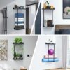 Towel Rack Wall Mounted, 75cm Adjustable Bathroom Towel Storage with Shelf and 3 Hooks for Small Bathroom, Hold 6 Large Bath Sheets, 2 Rail Towel