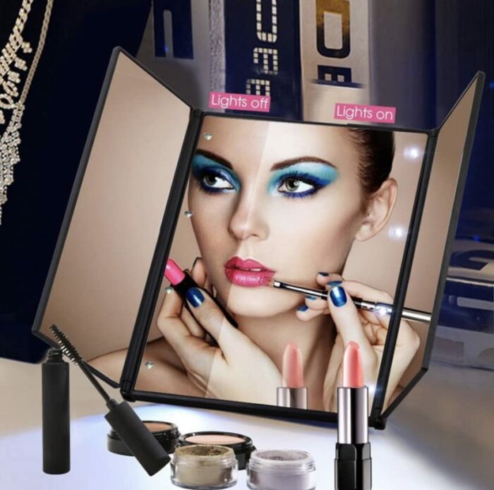 3 Side Foldable 8 Flash led Cosmetic Mirror