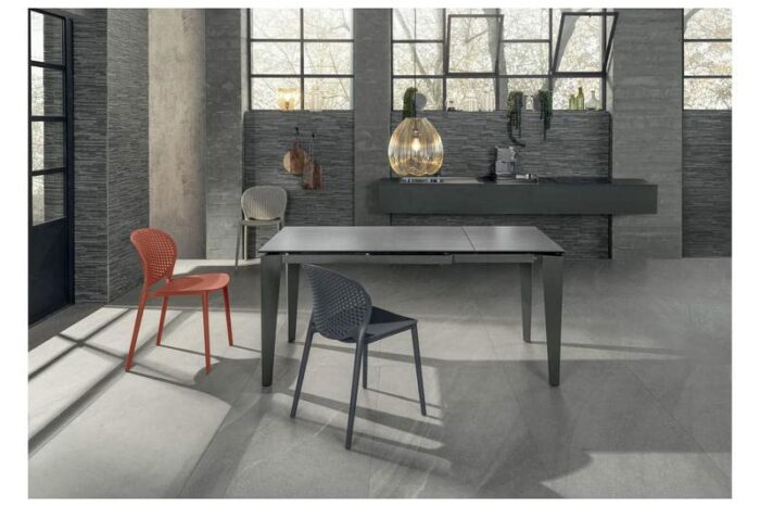 SOLOLED Extending Table from 120 cm to 170 cm Modern Dining Room with an Extension Ceramic Top on Tempered Glass and Metal Legs Width 80 cm for 6