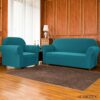 subrtex 1-Piece Striped Jacquard Sofa Slipcover, Spandex Stretch Couch Sofa Cover, Washable Furniture Protector for Living Room (3 Seaters, Blue)