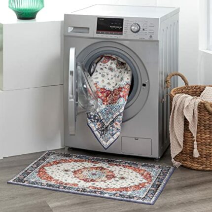 Taleta Arrebol Washable Doormat, Traditional Floral Carpet Microfiber Foldable Soft Rug for Doorways（Blue, 50 * 80cm）