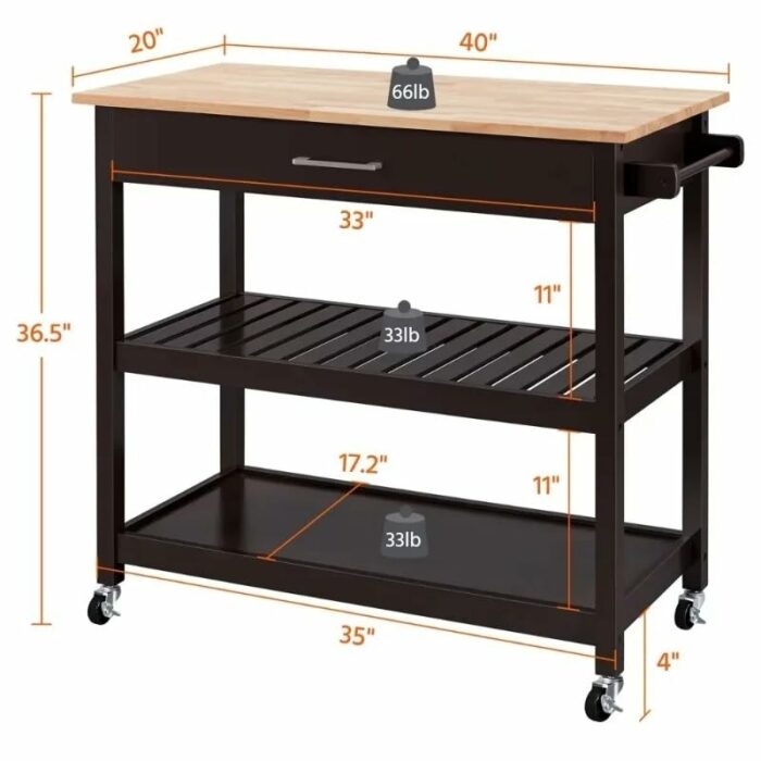 GRETD Wooden Kitchen Cart With Storage Shelves and Drawer Multi-Purpose Rolling Kitchen Furniture Rolling Storage Cart