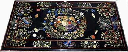 Gifts And Artefacts 30 x 48 Inches Nature Pattern Inlay Work Conference Table Top Rectangle Shape Black Marble Dining Table for Home Furniture De