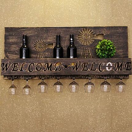 SUCHETA Wine Rack Wall-Mounted Under Cabinet Iron Wine Bottle Rack Upside Down Goblet Rack Industrial Decoration Display Rack Wine Shelf With Gla
